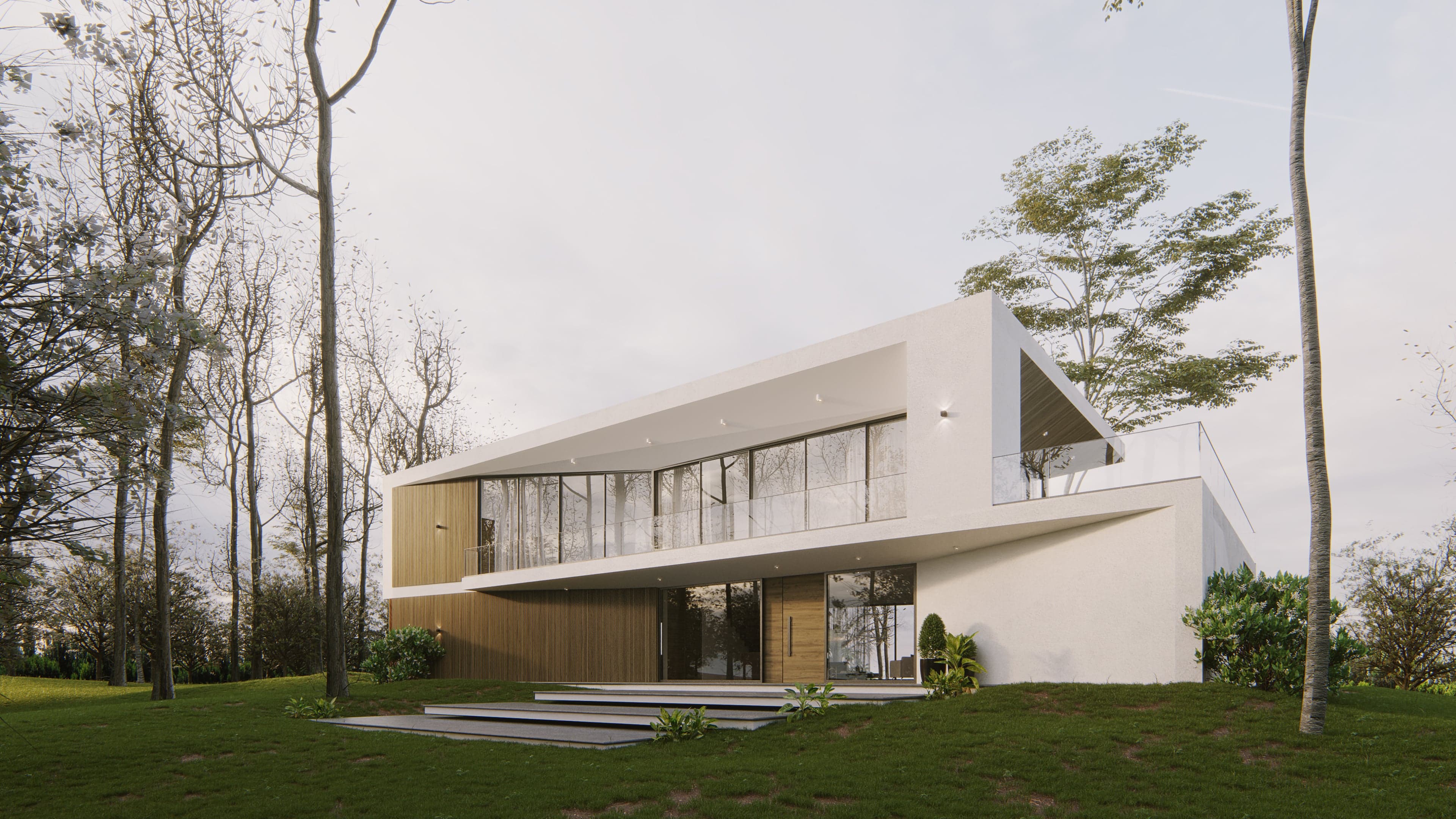 Modern residential architecture with pool